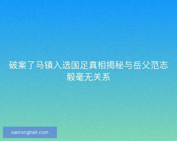 破案了马镇入选国足真相揭秘与岳父范志毅毫无关系